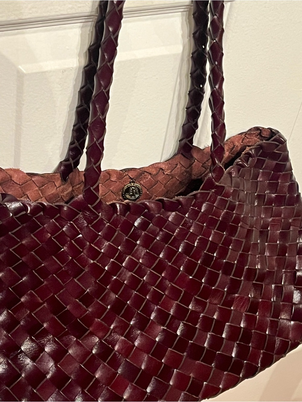 Woven Leather Tote Bag - Dark Brown - Picture 5 of 6